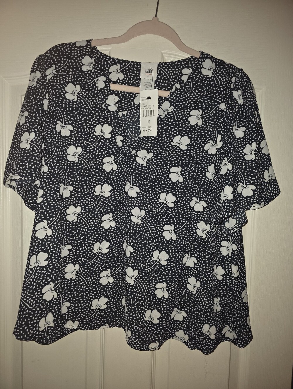 CAbi Top #6506 Navy & White Top Size M NWT
